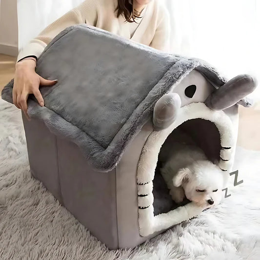 Enclosed Plush Pet House Bed