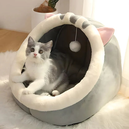 Enclosed Plush Cat Cave Bed