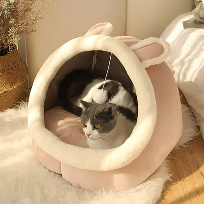 Enclosed Plush Cat Cave Bed