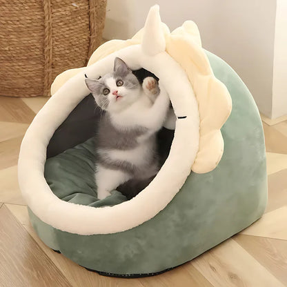 Enclosed Plush Cat Cave Bed