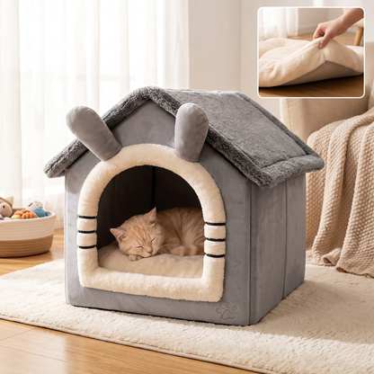 Enclosed Plush Pet House Bed