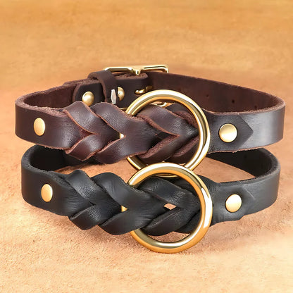 Genuine Leather Dog Collar & Lead Set